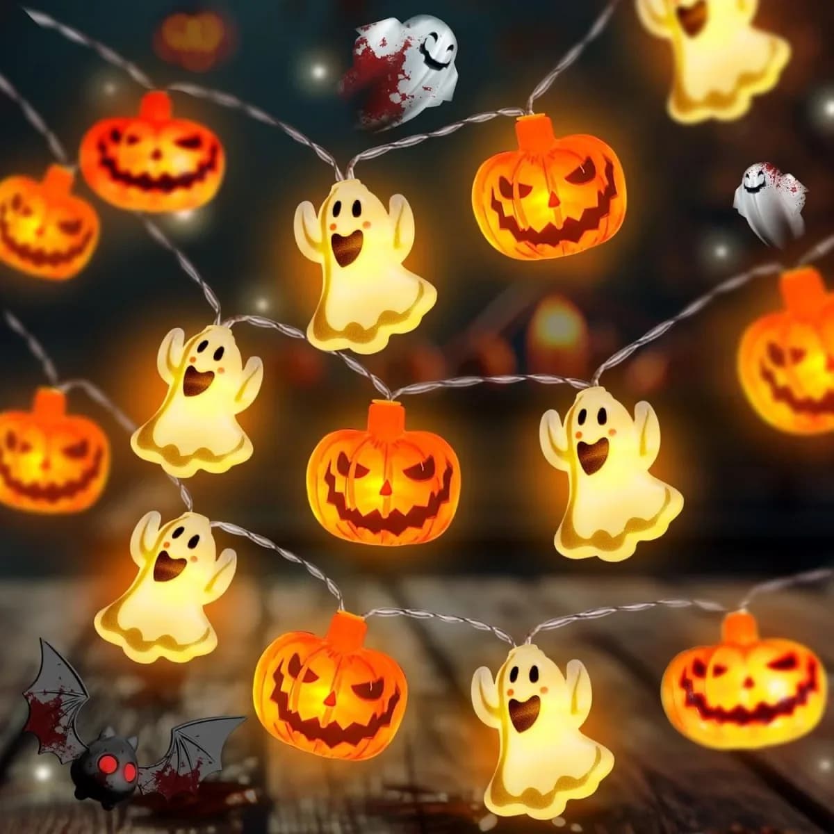 Batteridriven spök och pumpa Halloween LED ljusslinga