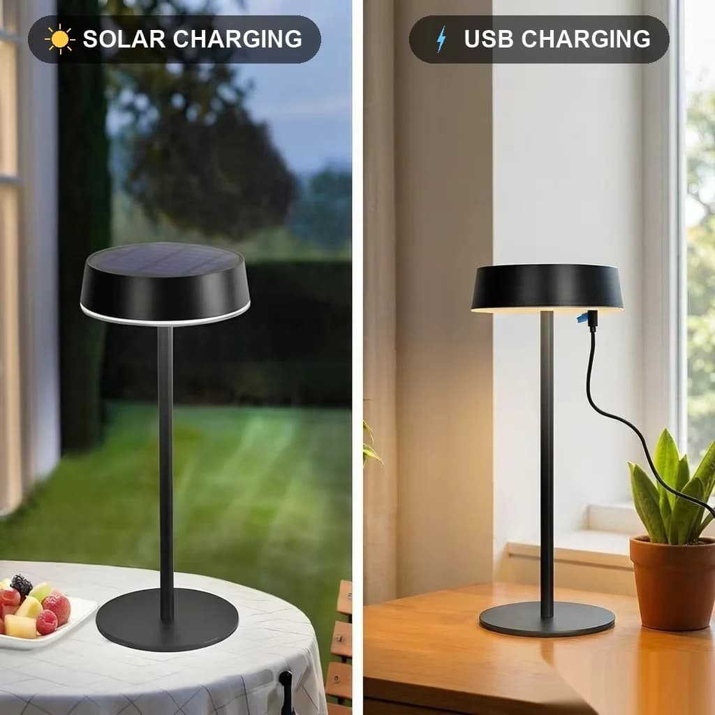Solcellsdriven LED-bordslampa, dubbel USB-laddning, dimbar