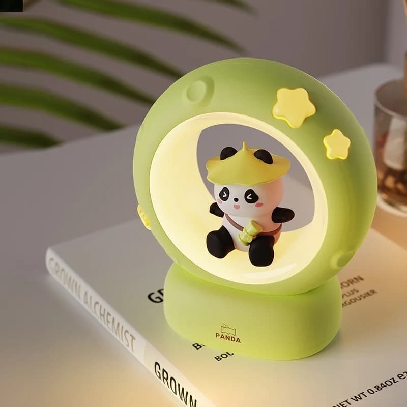 Söt panda nattlampa med måne och stjärnor, uppladdbar