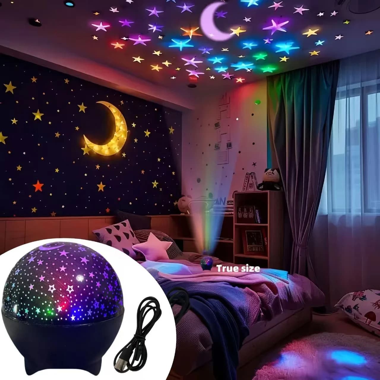 Mini stjärn- och auroraprojektor, 7 färglägen USB LED nattlampa