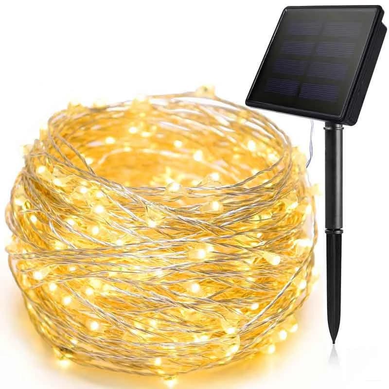 100 LED Solcellsdrivna koppartrådsljus, vattentäta för utomhusbruk