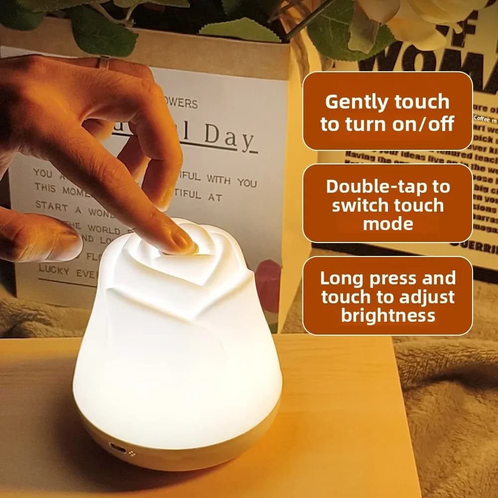 USB-laddbar rosformad nattlampa med touchsensor