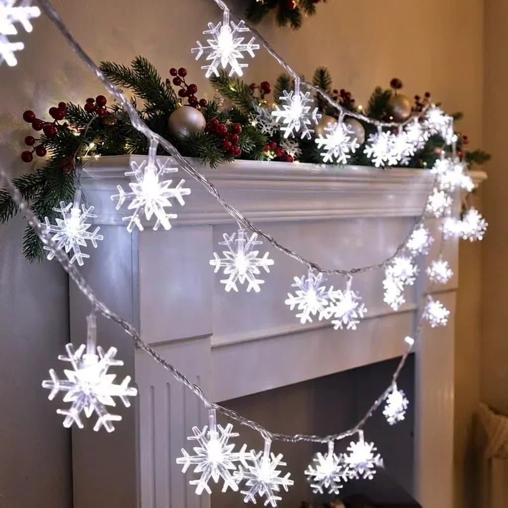 Vit snöflinga LED-ljusslinga, USB-driven för julgransdekoration